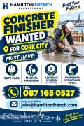 Concrete Finisher wanted for the Docklands in Cork. Concrete Finisher wanted for the Docklands in Cork.